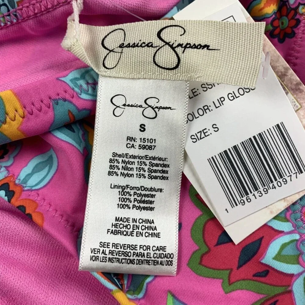 Jessica Simpson Side-Shirred Hipster Bottoms Womens Small Lip Gloss Floral Beach